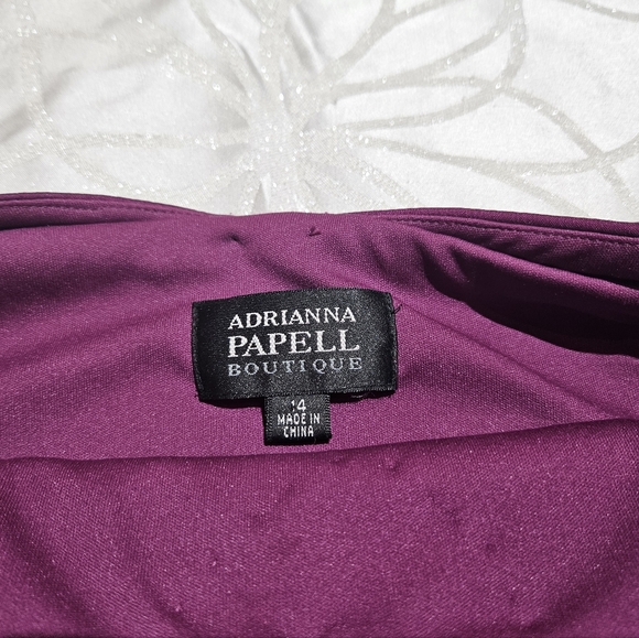 Halter Fitted Ruched Bridesmaid Dress | Adrianna Papell | Magenta/Purple - Picture 5 of 7